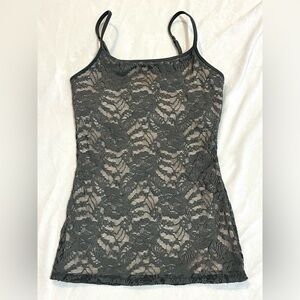 Express Best Loved Bra Cami Elegant Lace Stretch Top in Green/Tan XS